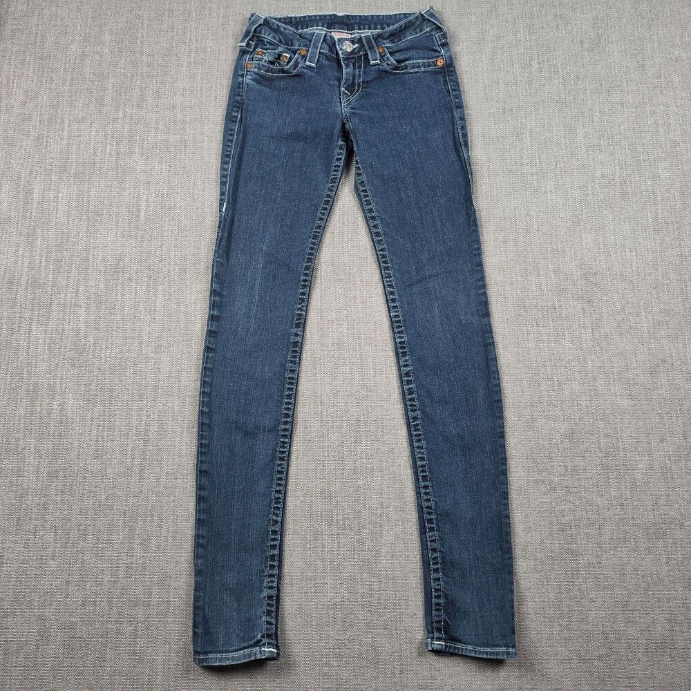 True Religion Womens World Tour Skinny Jeans 27 Low Rise Dark Wash Made USA Y2K